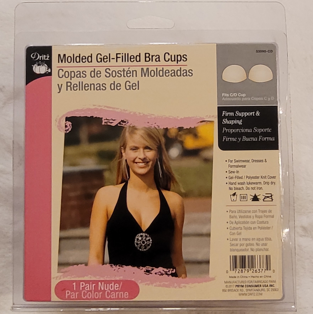 Dritz Molded Gel-Filled Bra Push-Up Cups Size C / D Nude New In Box